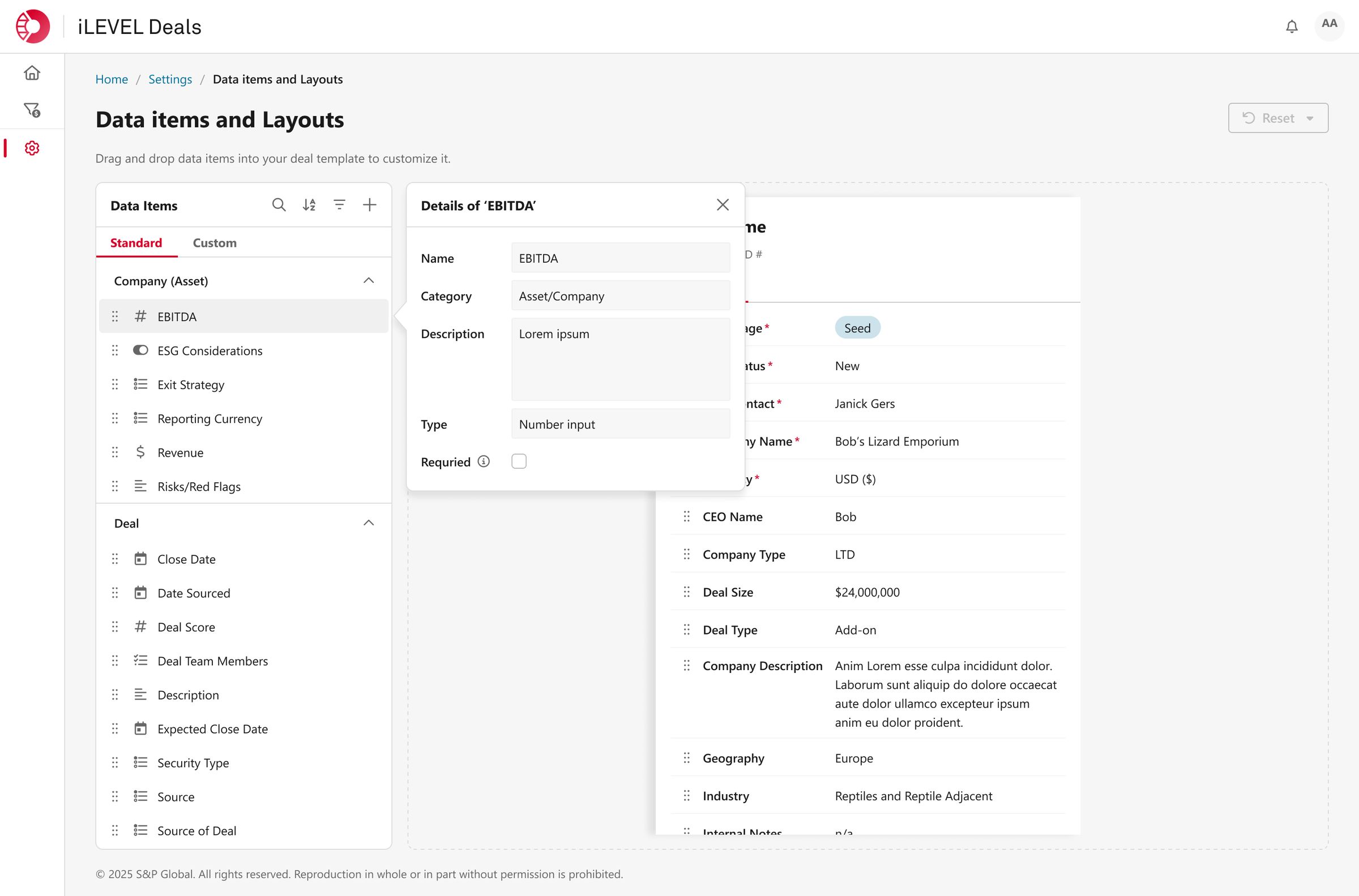 Deal attributes management screen